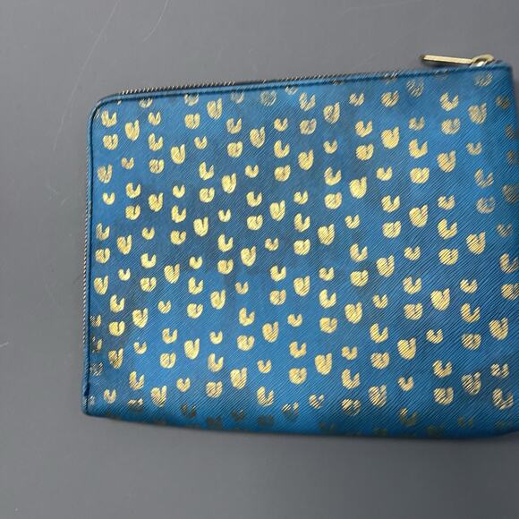 Anthropologie Nikki Cade Studio World Map Clutch Purse Blue Graphic Print Zip - Picture 2 of 14